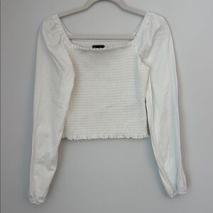 GAP White Smocked Square Neck Knit Top